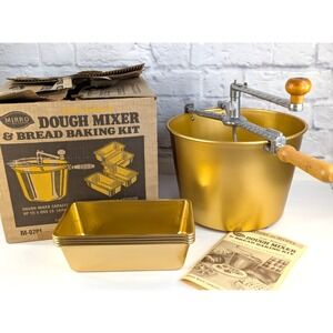 GOLD! NEVER USED!😍Vtg Mirro Aluminum Dough Mixer Bread Making Kit 4 Bread Pans